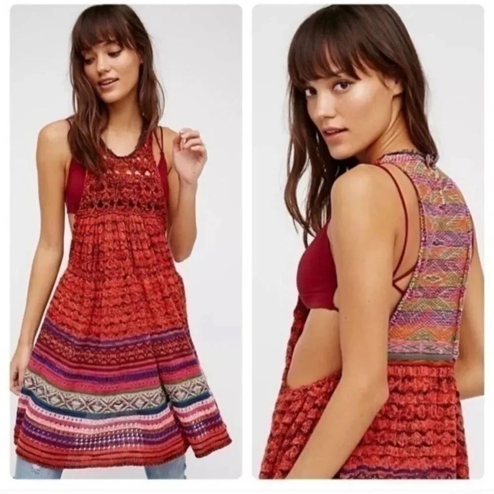 Free People Rare Hearts Crochet Tunic Dress